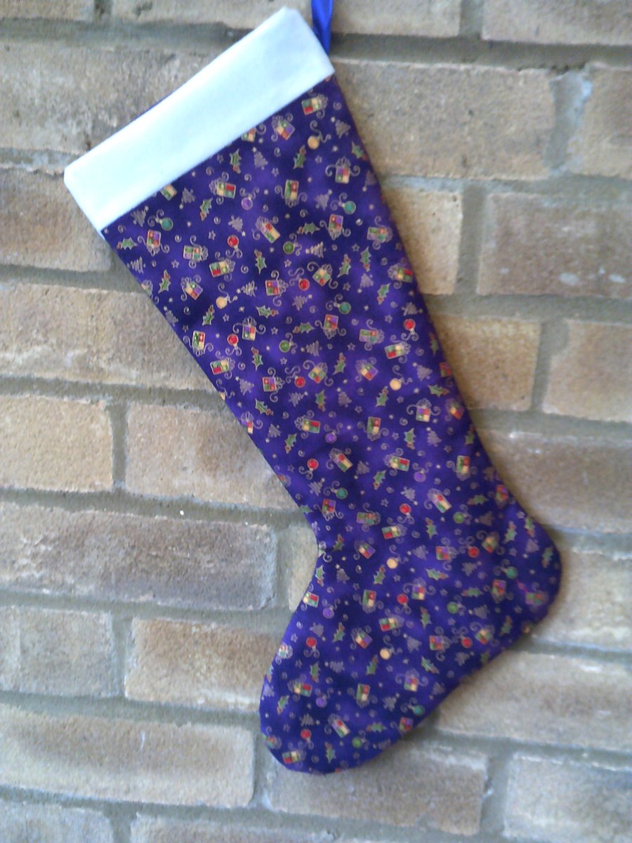 Purple with Gold Squiggly Trees Christmas Stocking