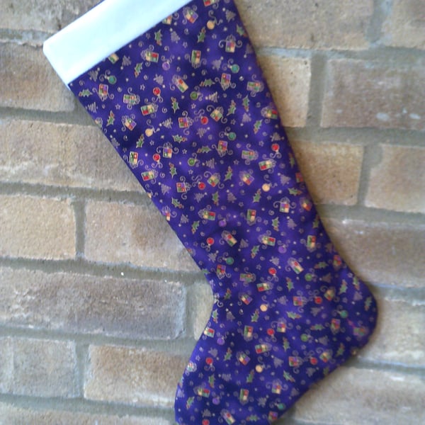 Purple with Gold Squiggly Trees Christmas Stocking