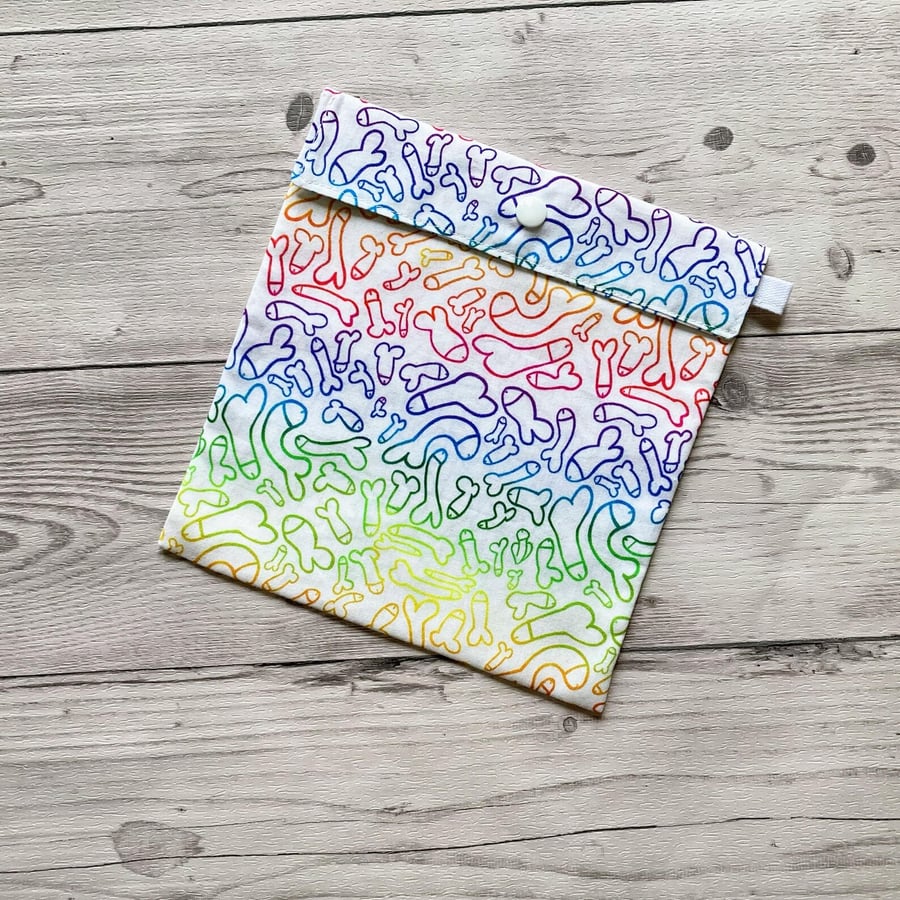 Willy themed fabric gift bags with snap closure. Reusable present wrap.