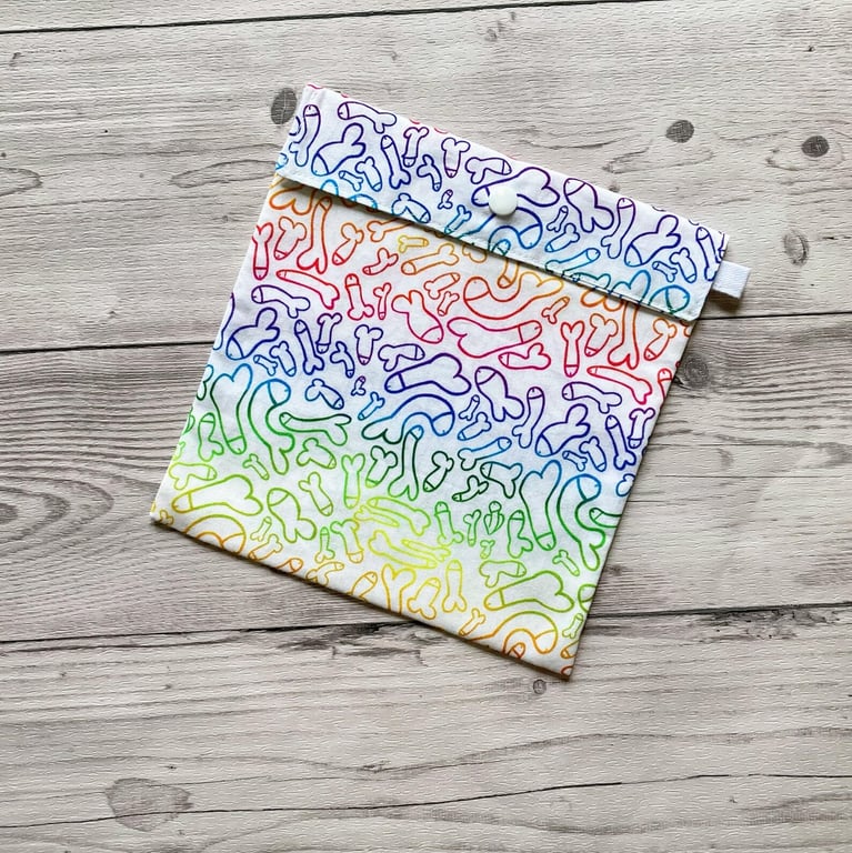 Willy themed fabric gift bags with snap closure. Reusable present wrap.