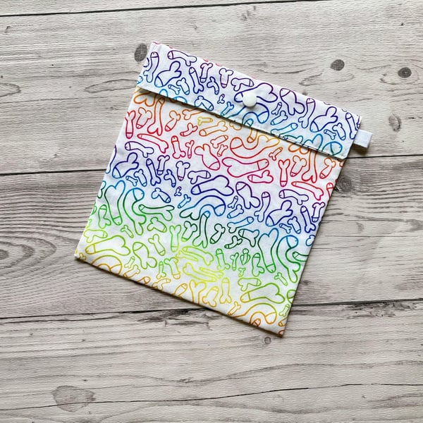 Willy themed fabric gift bags with snap closure. Reusable present wrap.