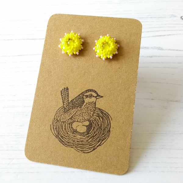 Yellow and White Daisy Stud Earrings