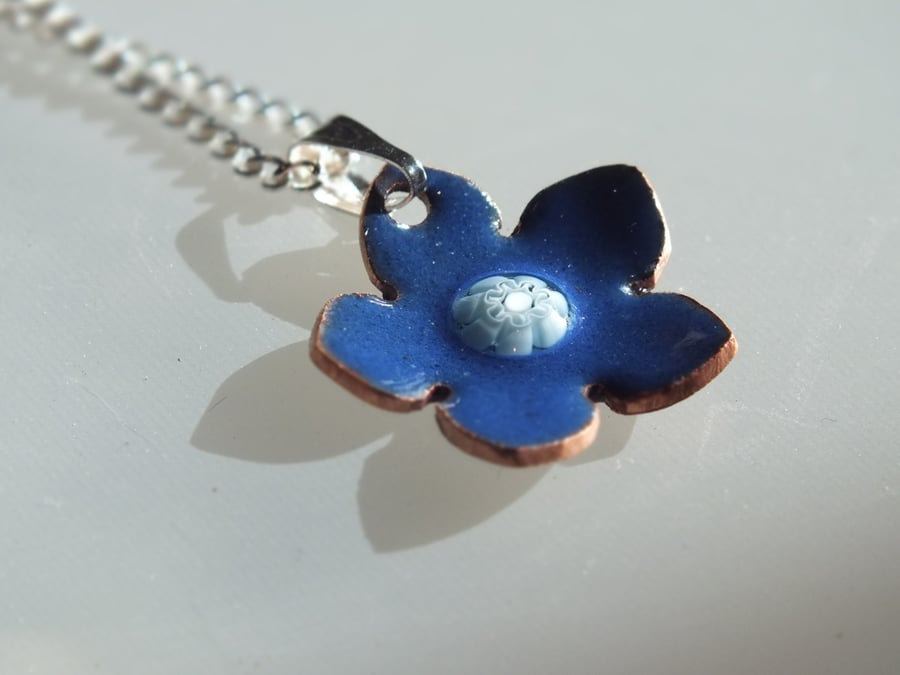 Blue enamel flower pendant