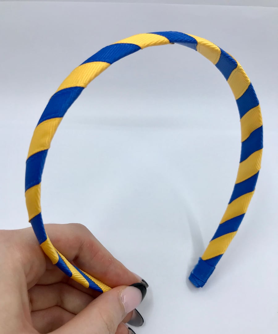 School Royal Blue and Yellow Gold 1.8cm striped Hairband