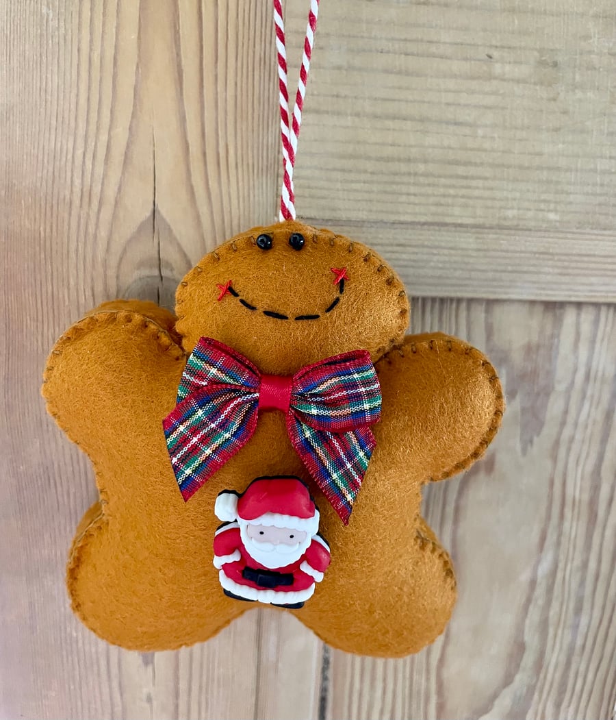 Father Christmas Felt Gingerbread man Hanging Decoration