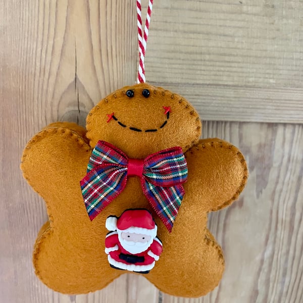 Father Christmas Felt Gingerbread man Hanging Decoration