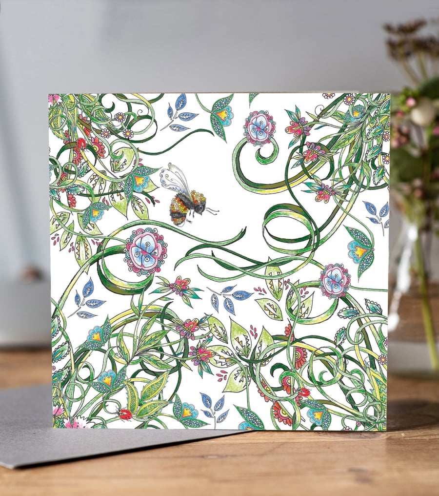 Botanical Bee and Foliage Greeting card 