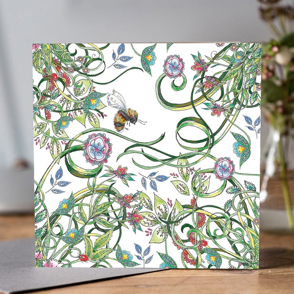 Botanical Bee and Foliage Greeting card 