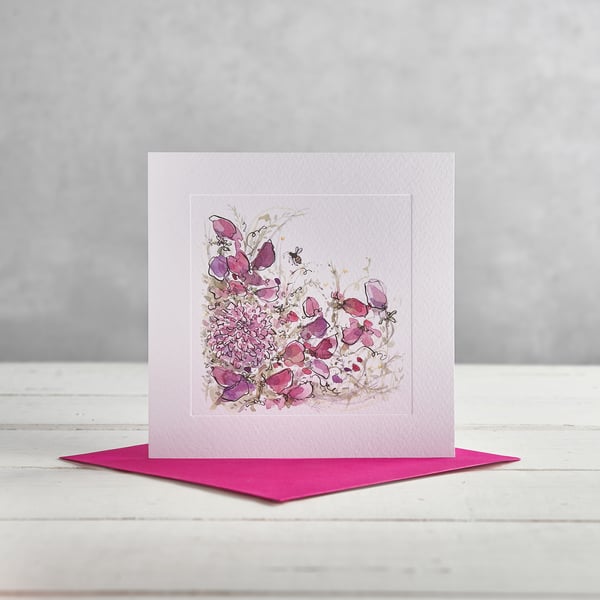 Sweet Pea and Dahlia Greetings Card