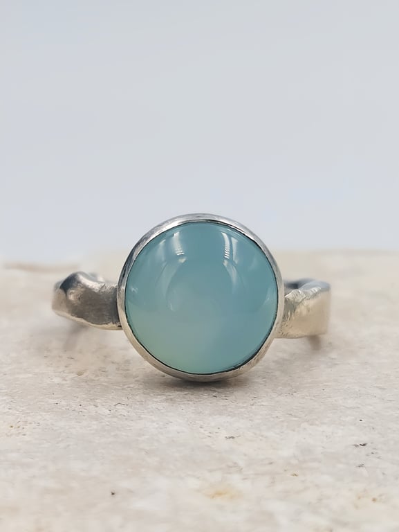 Sky Blue Agate Ring – Artisan Statement Jewellery UK - Size N