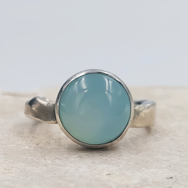 Sky Blue Agate Ring – Artisan Statement Jewellery UK - Size N