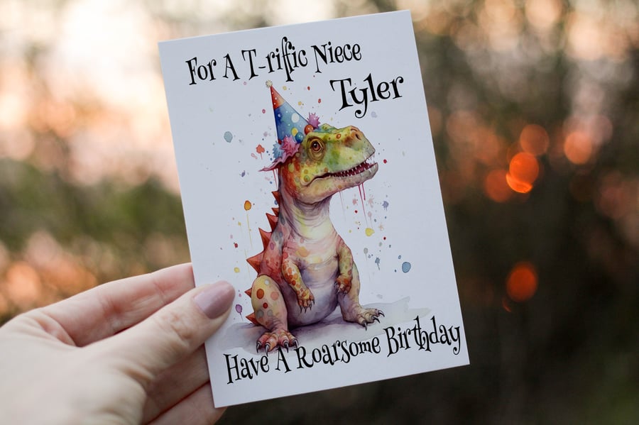 Dinosaur Niece Birthday Card, Card for Niece, Birthday Card