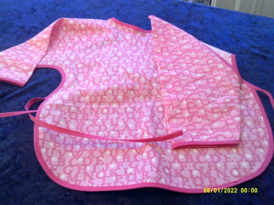 Pink Alphabet Sleeved Baby Cover Up Apron