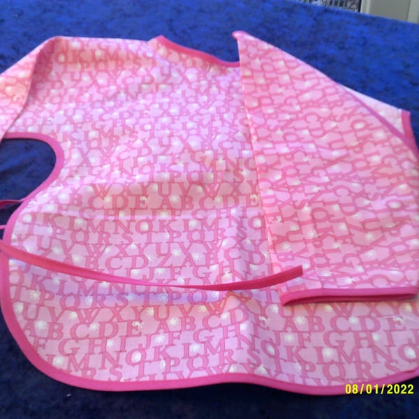 Pink Alphabet Sleeved Baby Cover Up Apron