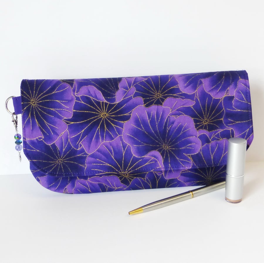 Clutch bag, purple floral.