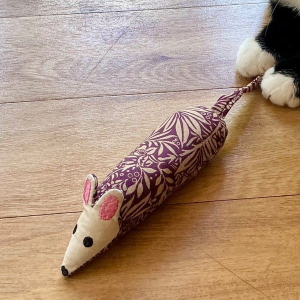 William Morris fabric rat. Large catnip kicker toy.