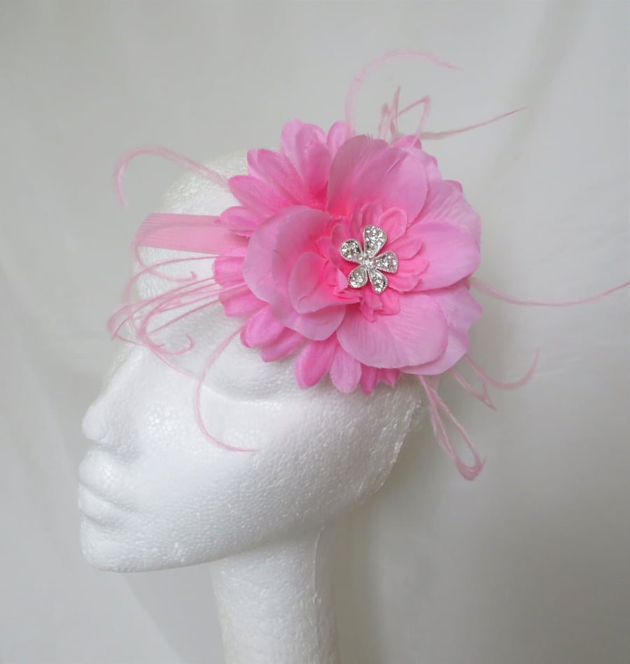 Bright Pale Pink Rose Flower Retro Vintage Flapper Gatsby Hair Headband Band