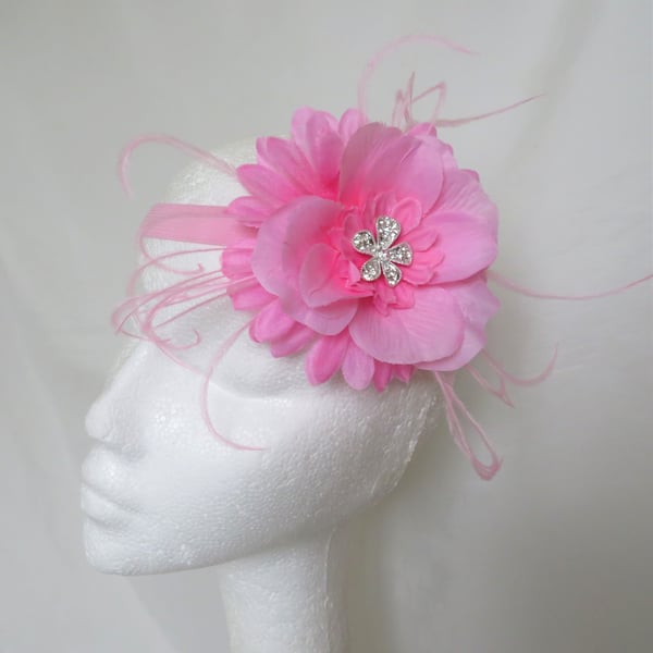 Bright Pale Pink Rose Flower Retro Vintage Flapper Gatsby Hair Headband Band