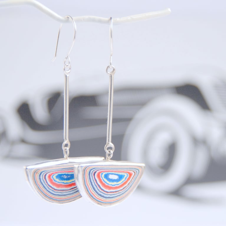 Dodge fordite semi circular drop earrings