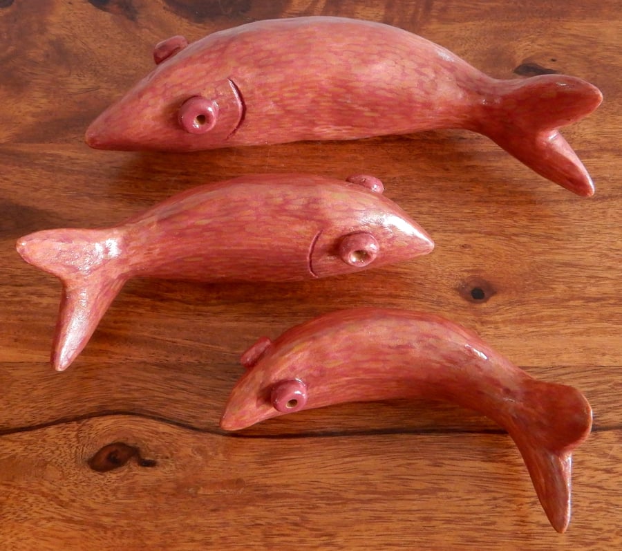 Handmade Ceramic 'Wall Mountable' Fish. Red Peach Colour.