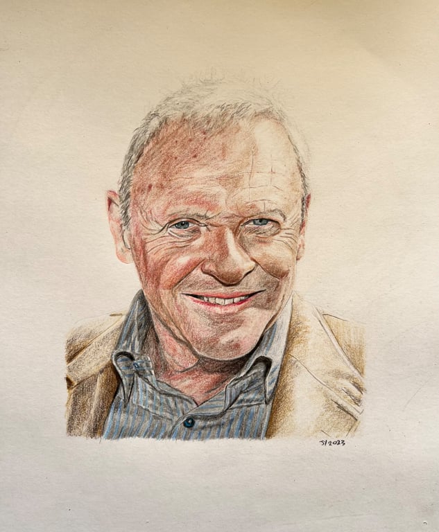 Framed original A3 portrait of Anthony Hopkins 