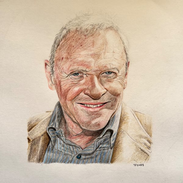 Framed original A3 portrait of Anthony Hopkins 