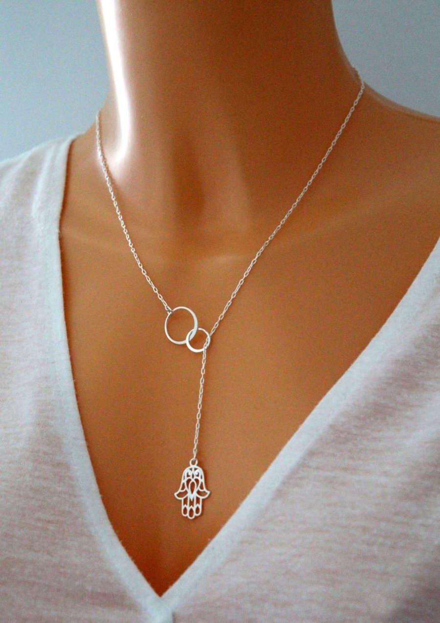 Sterling silver eternity hamsa necklace 
