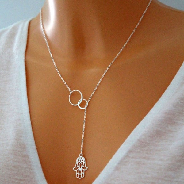 Sterling silver eternity hamsa necklace 
