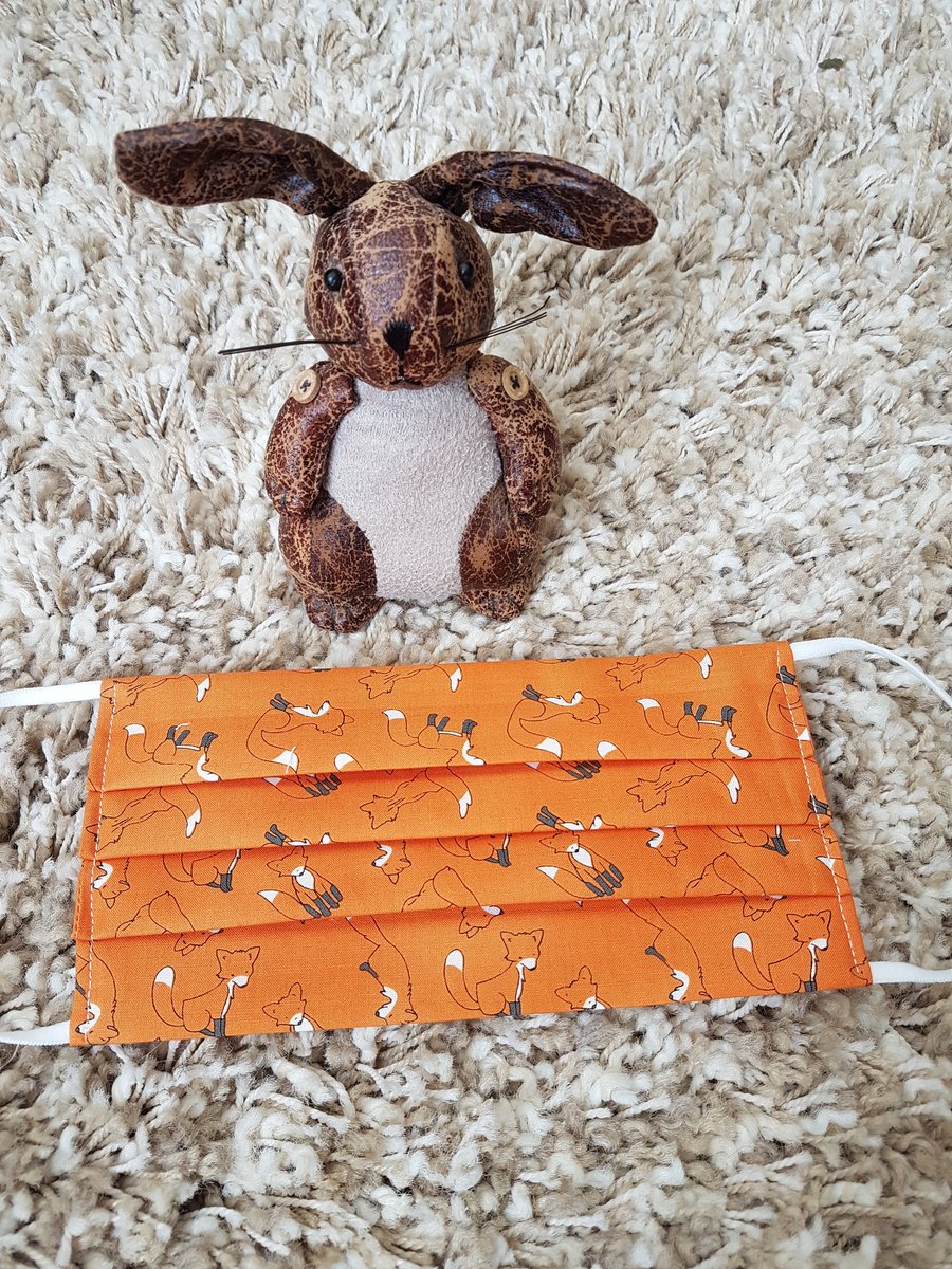 Adult face covering – Orange Fox print