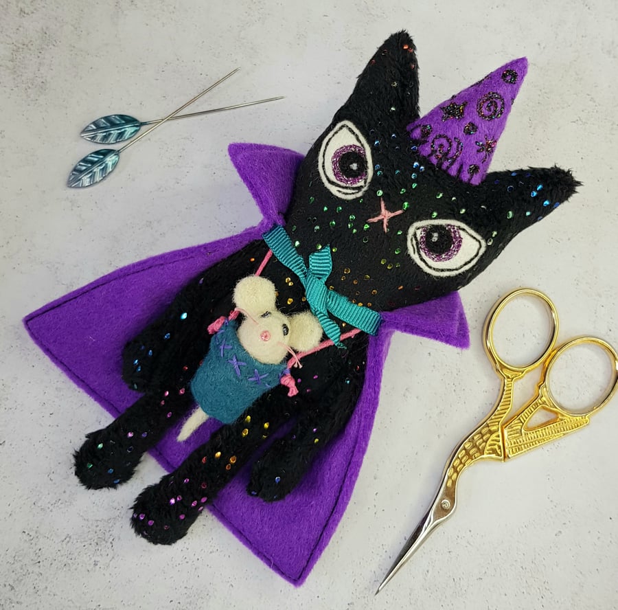Wizard Cat Art Doll Purple