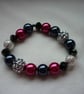 RASPBERRY, DARK GREY, BLACK AND SILVER BRACELET.  819 - Image 4