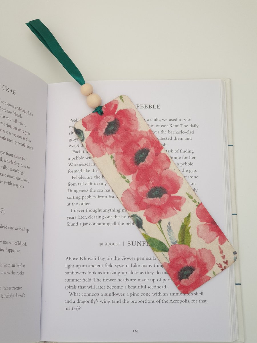 Poppy flower bookmark, wooden gift for booklover