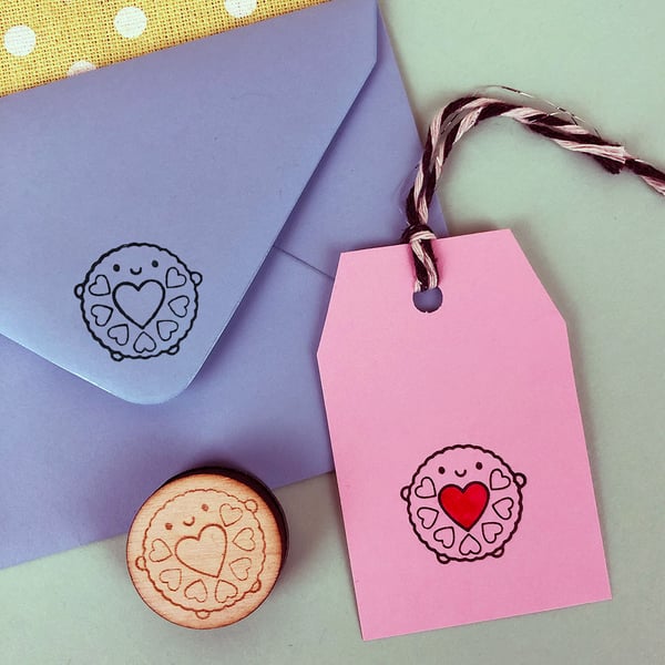 Kawaii Polymer Stamp - Jammie Dodger Biscuit