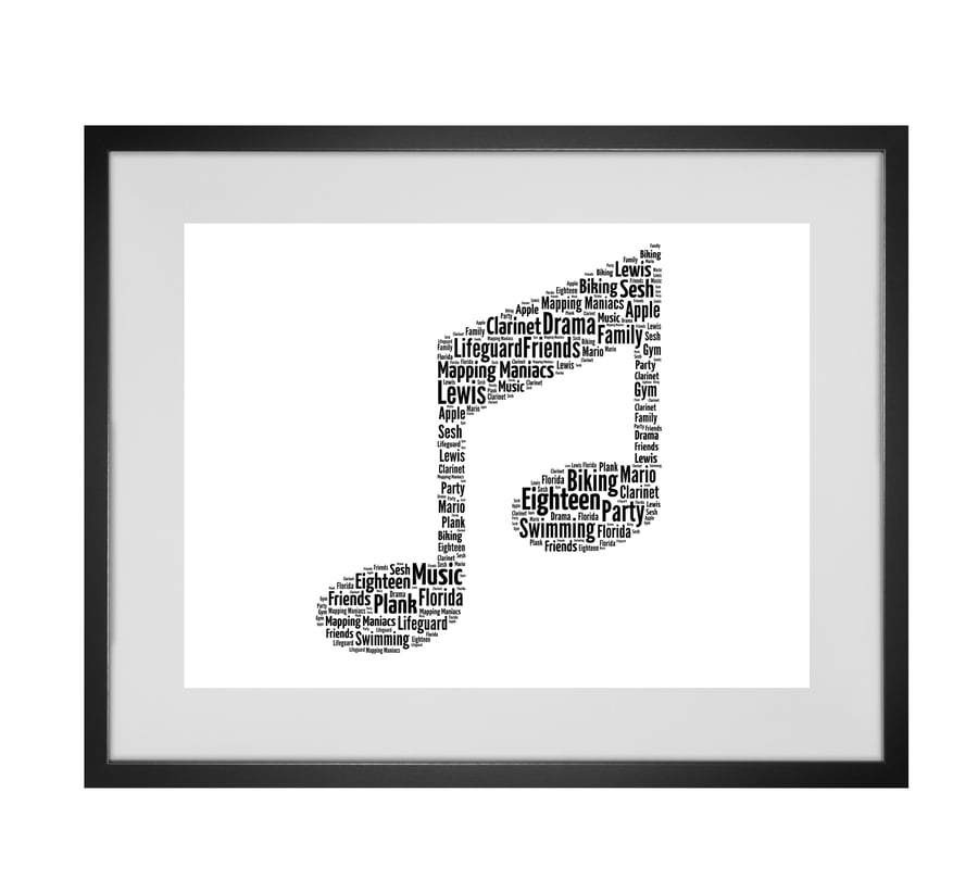 Personalised Double Quaver Music Musical Note Design Word Art Gifts 