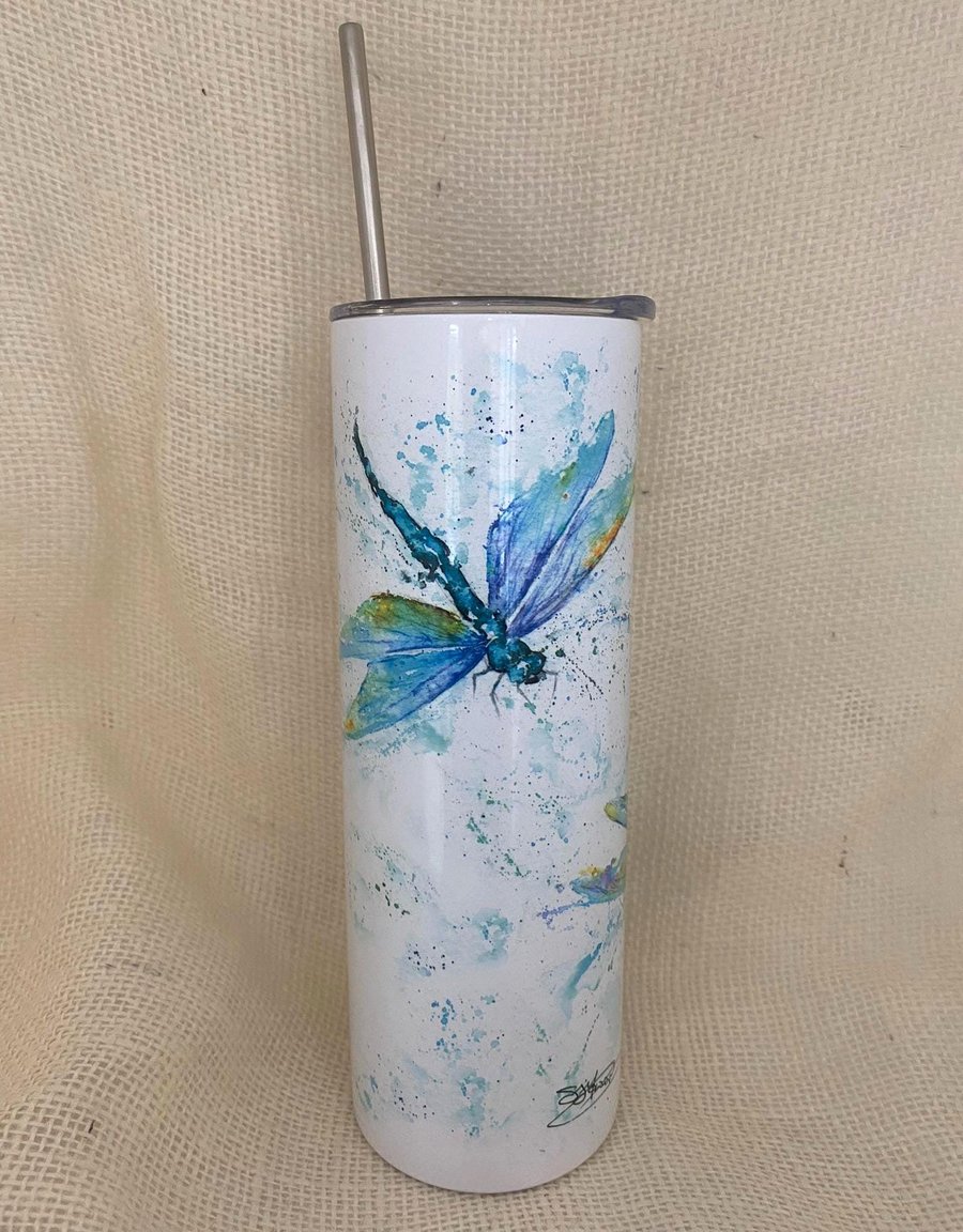 Dragonflies Watercolour. 20oz Vacuum-Insulated Stainless Steel Travel Tumbler, S