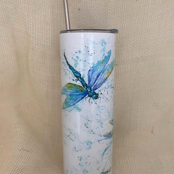 Dragonflies Watercolour. 20oz Vacuum-Insulated Stainless Steel Travel Tumbler, S