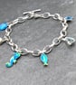 Silver Charm Bracelet, enamel bracelet, sea charm bracelet, enamel, aquamarine - Image 1
