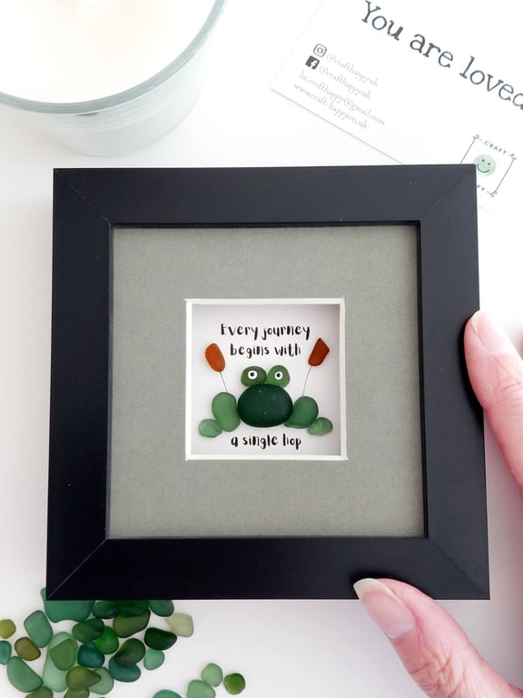 Sea Glass Frog Picture with Aspirational Quote - Inspirational Framed Gift