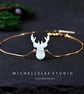 Stag Head Synthetic Opal Bracelet With 925 Sterling Silver Chain