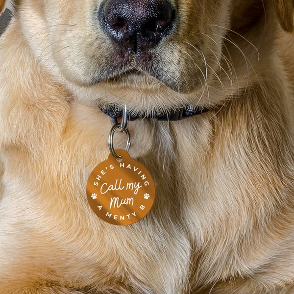 Call My Mum - Menty B Personalised Dog ID Collar Tag: Funny Custom Pet Safety 
