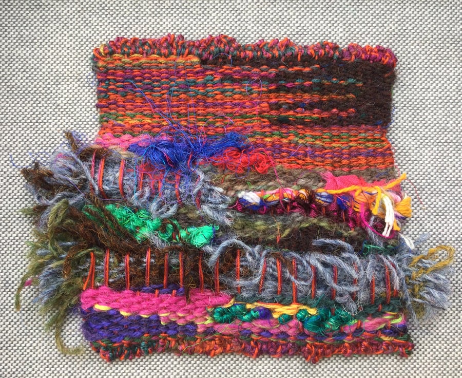 SALE IN AID OF CHARITY Framed handwoven tapestry weaving, textile wall art