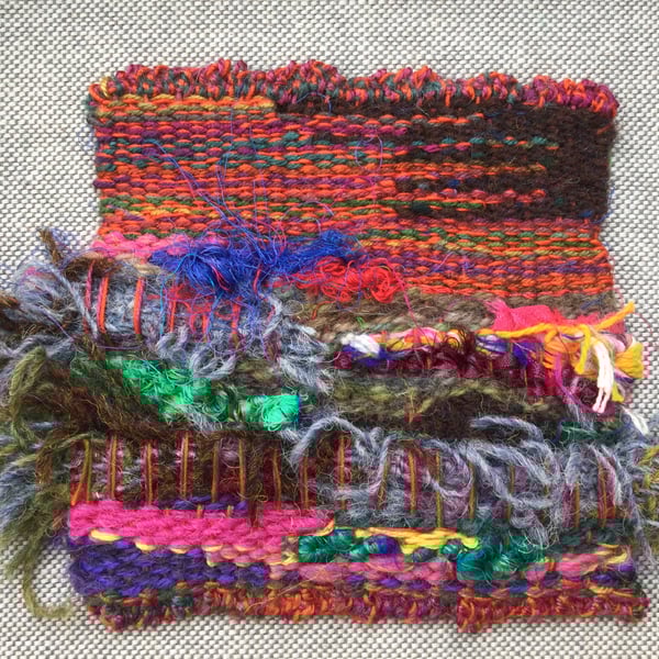  Unframed handwoven tapestry weaving, textile wall art, multi-coloured