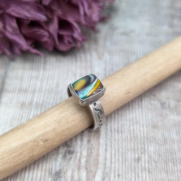 Sterling Silver Rainbow Surfite Wave Ring - UK S - JBJ9003