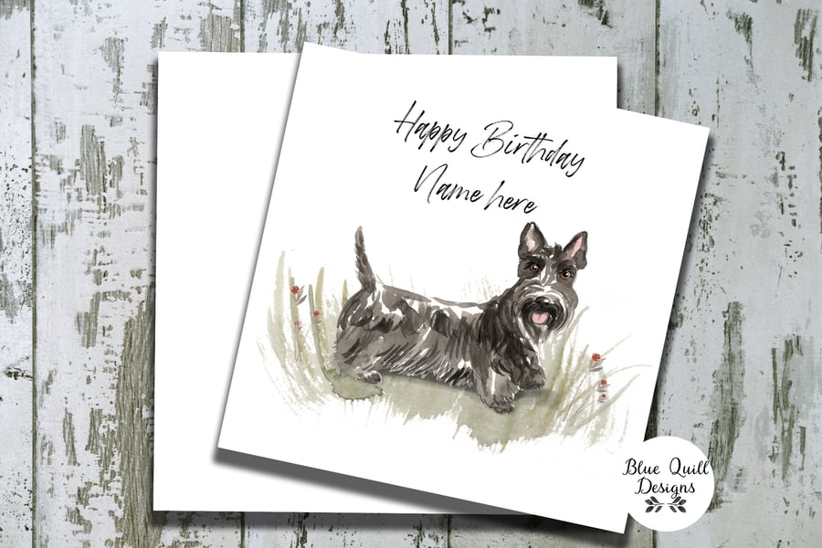 Scottish Terrier Watercolour Print Personalised Birthday Card