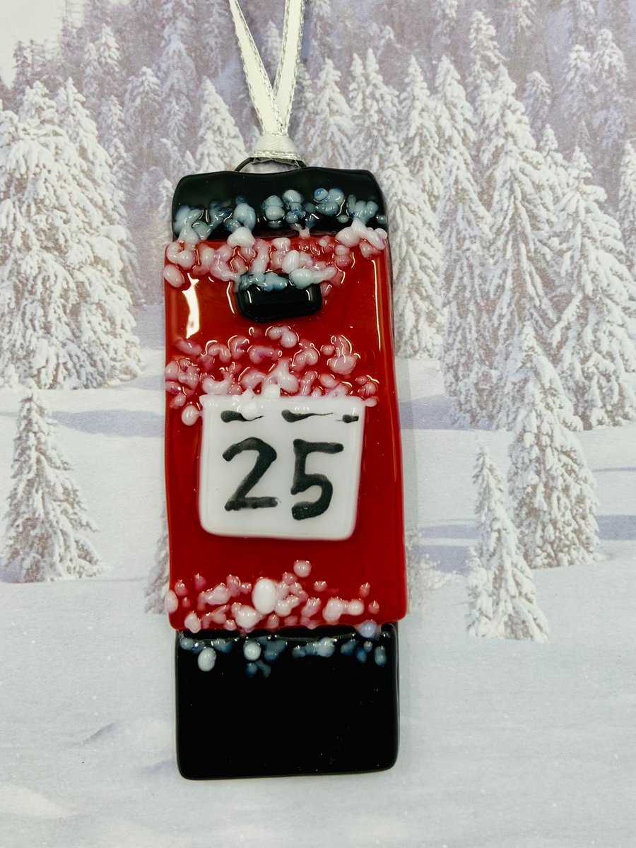 Handmade Fused Glass Postbox Hanging Christmas Decoration 
