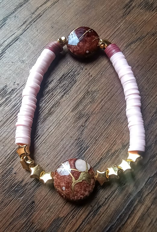 "Stargazer" - Stretchy clay polymer and bead fashion bracelet