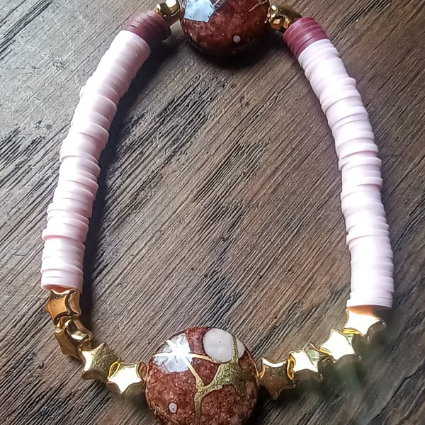 "Stargazer" - Stretchy clay polymer and bead fashion bracelet