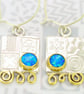 Handmade silver earrings, contemporary blue opal earrings, unusual, birthstone - Image 1