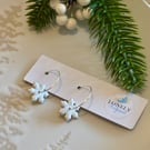 Pearl Snowflake Hoop Earrings - Polymer Clay Handmade Jewellery 