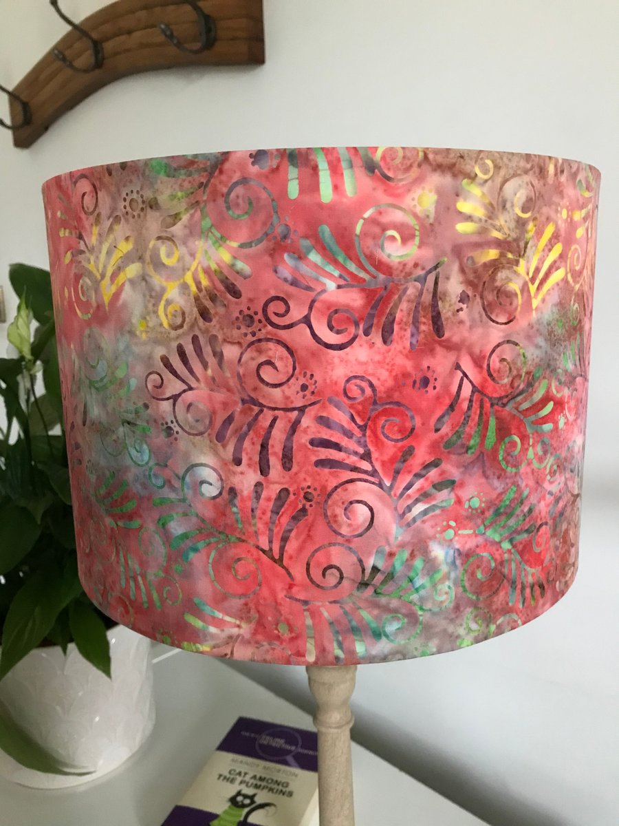 Batik Lampshade Blush Red - drum lampshade 30cm dia